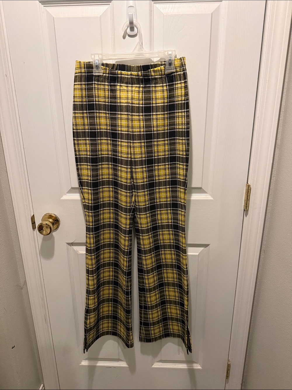 Divided Yellow and Black Plaid Boot Cut Pants